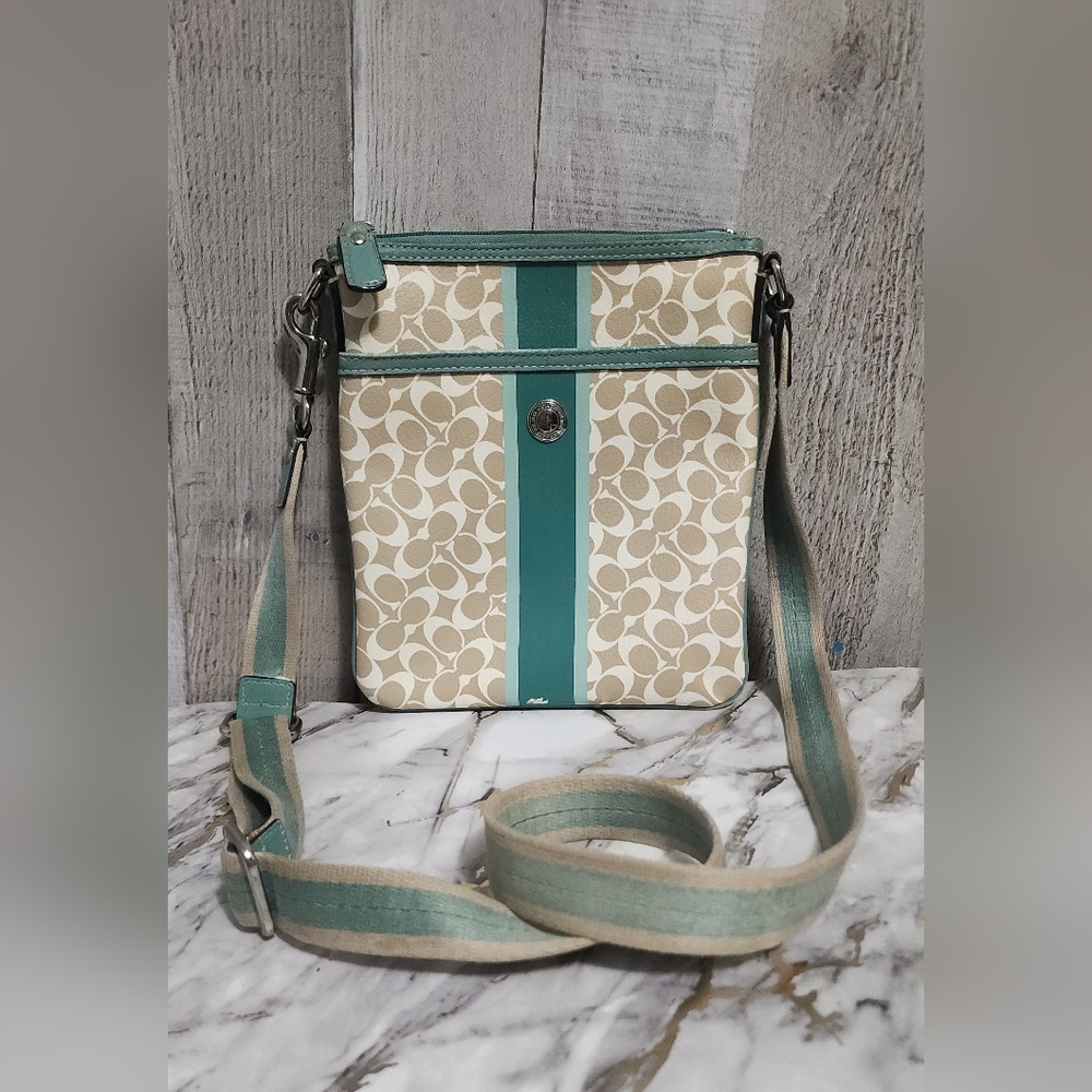 🌷Vintage Y2K Coach Tan and Teal Leather Crossbody Bag🌷*Imperfection*